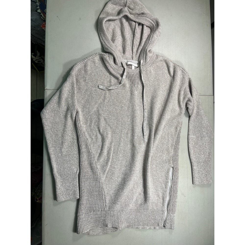 Victoria's Secret Sweater Hoodie Medium 100% Cotton Gray Side Zip Pullover Knit